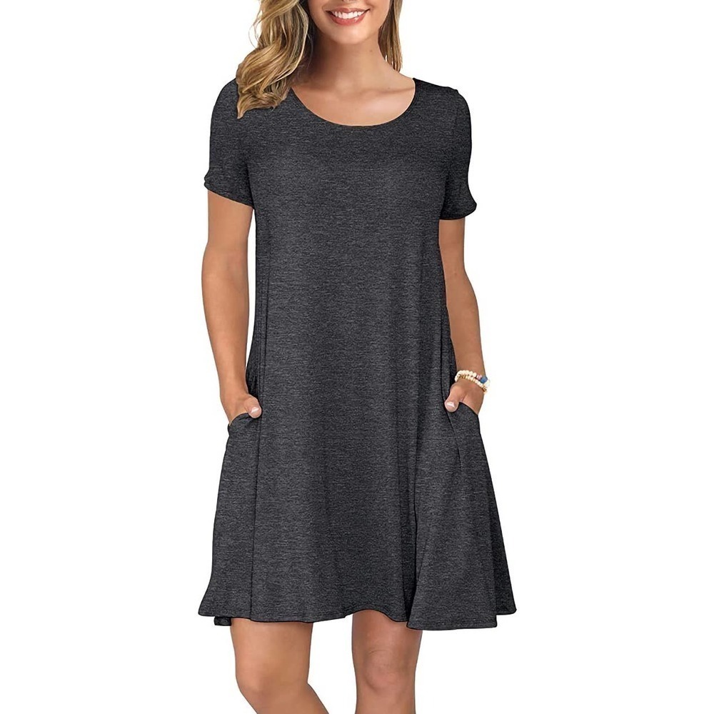 KORSIS Summer Casual T Shirt Dress Swing Dress Pockets in Dark Grey, Size 2XL‍﻿﻿